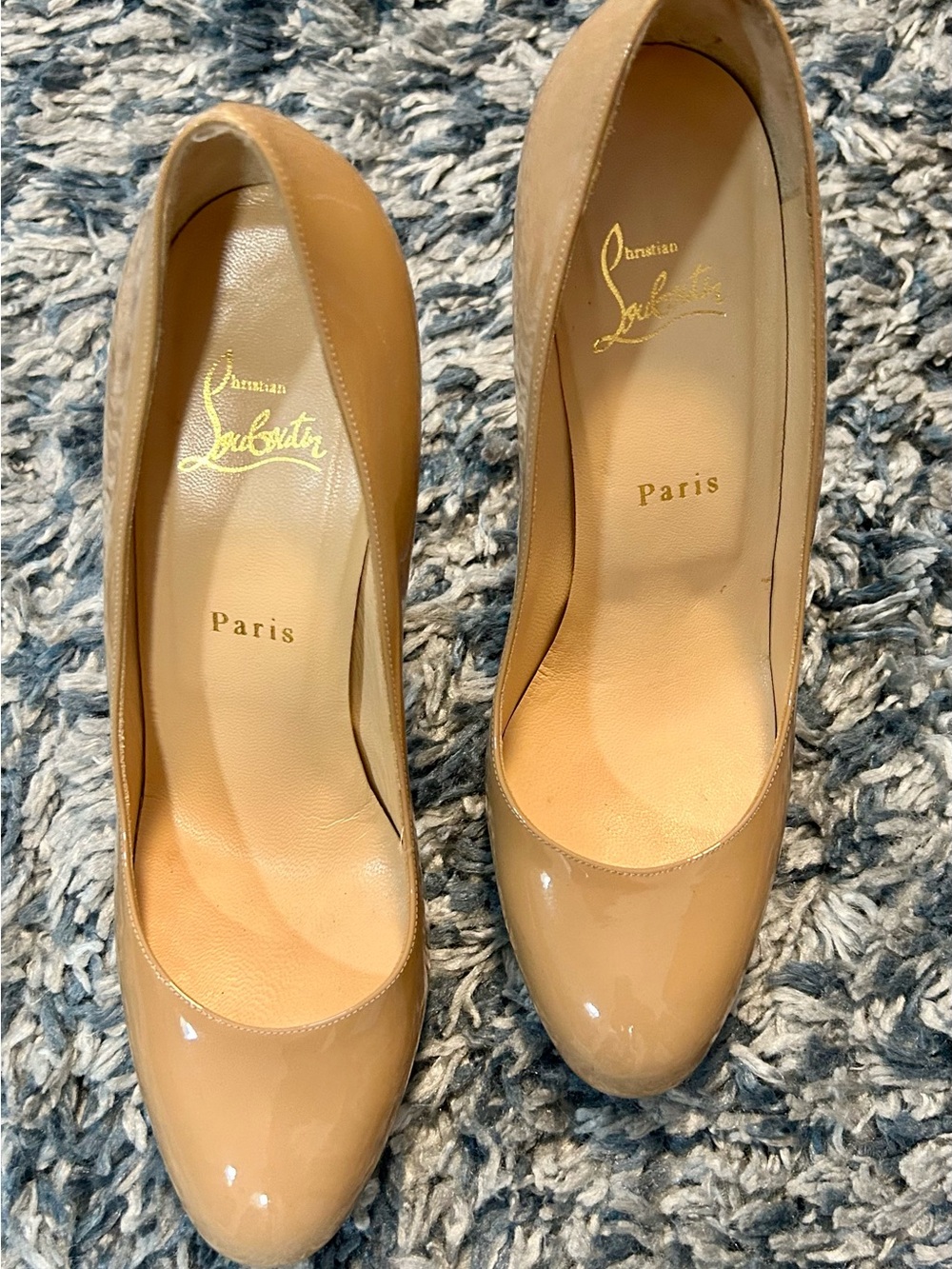 Christian Louboutin Beige Patent Leather Round-Toe Pumps